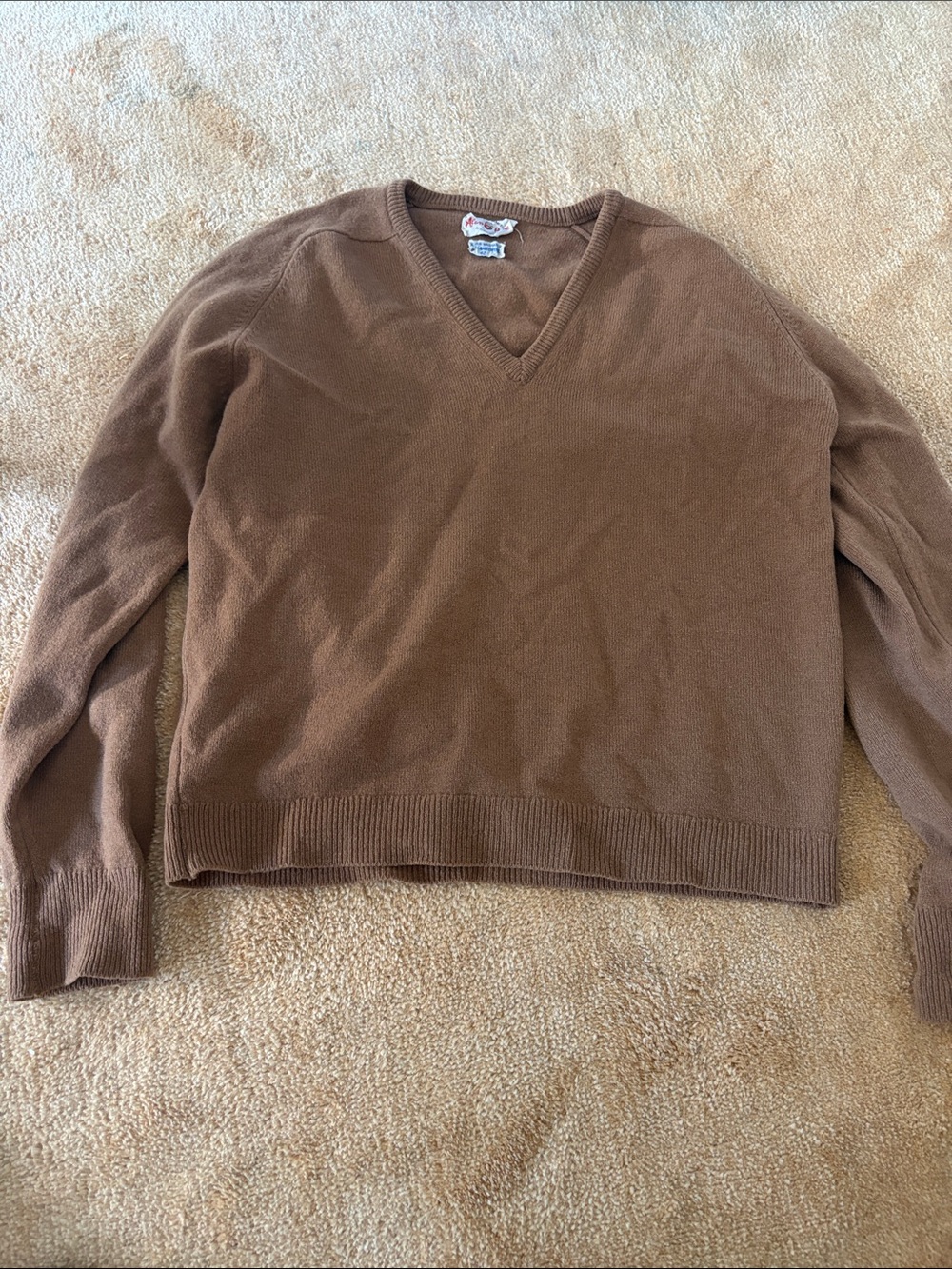 Alan Paine Made in England V-Neck Wool Sweater in Caramel Brown